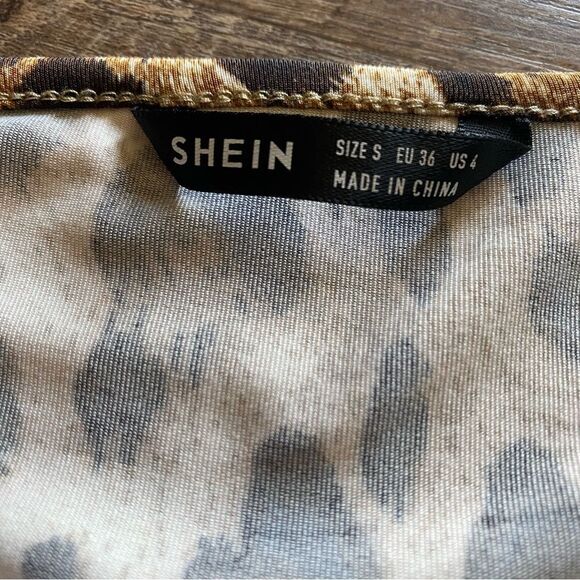 SHEIN Leopard Top Wrap Tie Backless Crop Stretchy Small Party - Picture 3 of 7